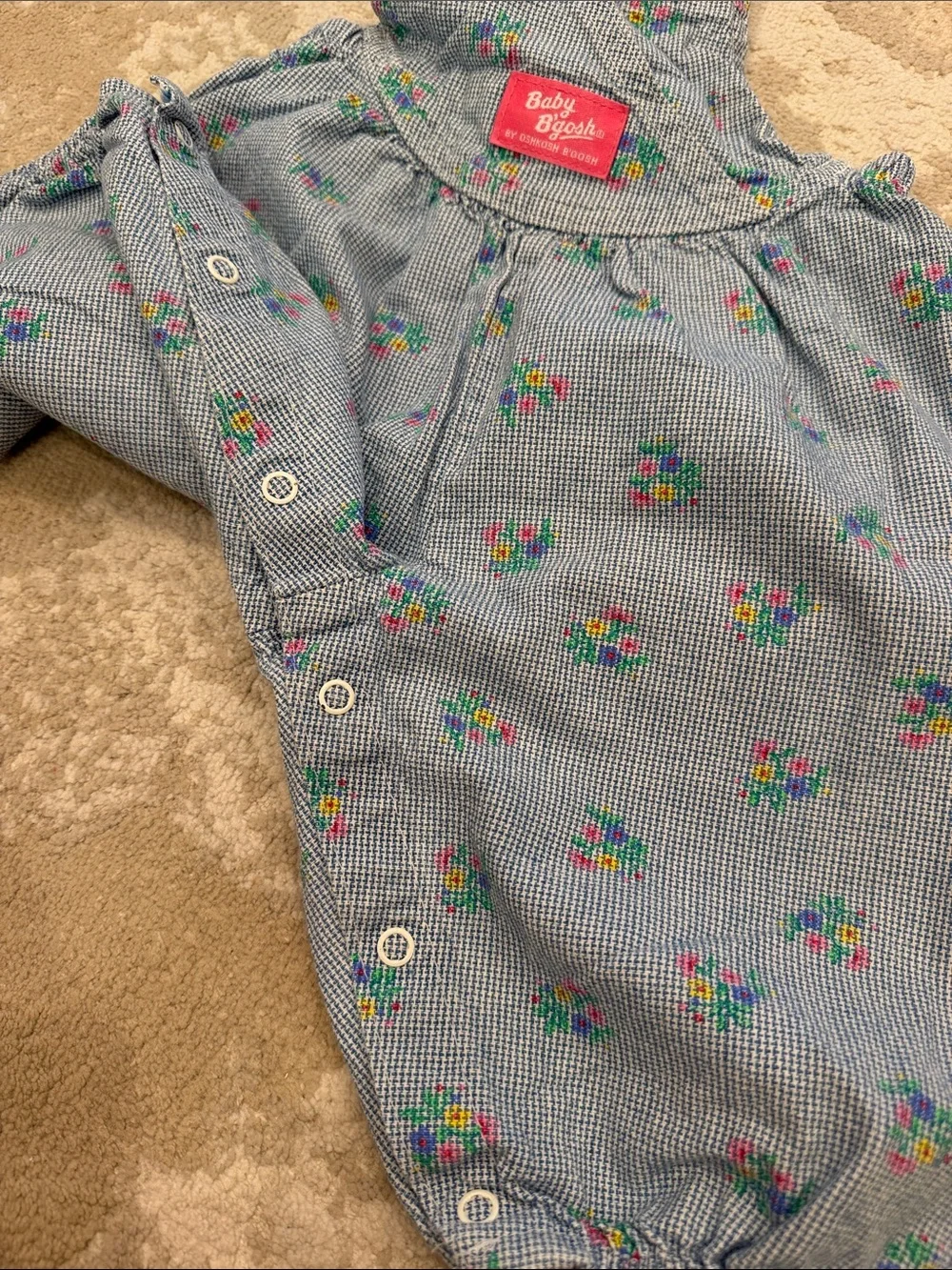 OshKosh Baby B'Gosh Overalls Vintage 80s Floral Overall Made In USA Size 12 M